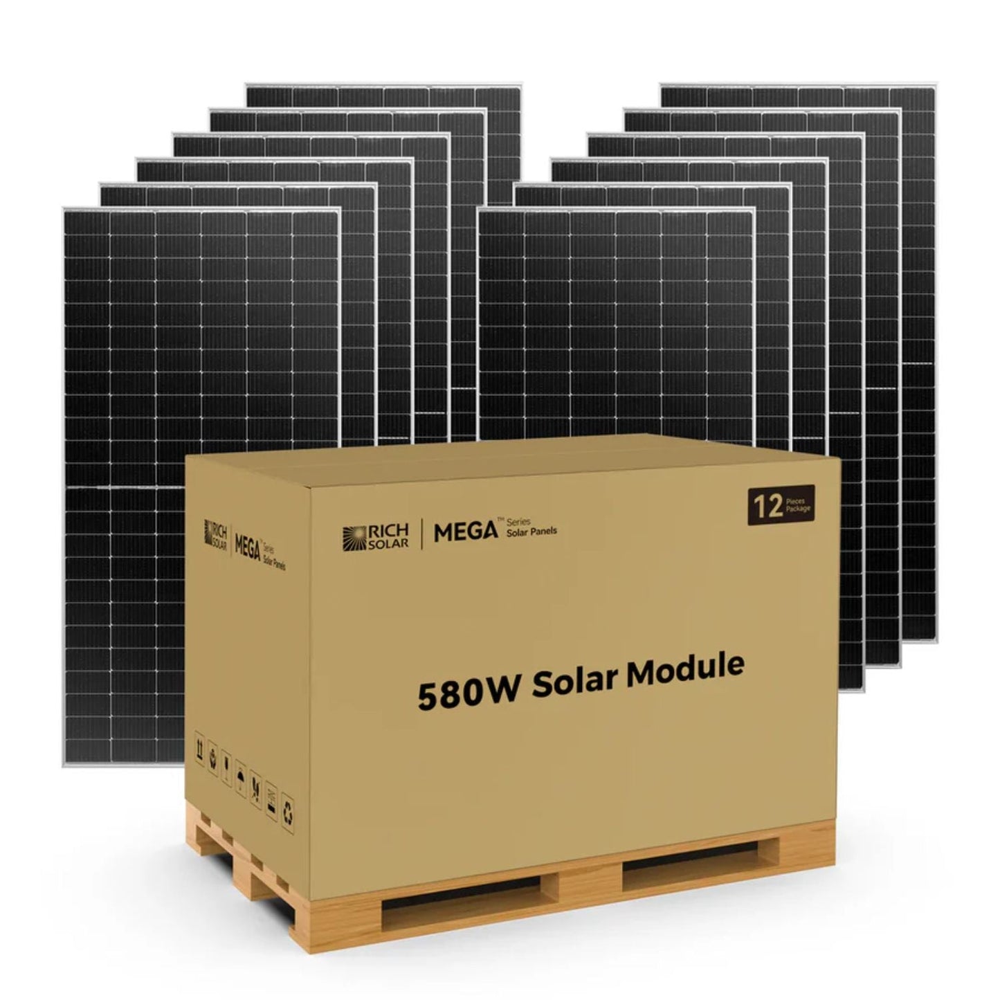 12 Pieces Rich Solar MEGA 580 Watt Bifacial Solar Panel