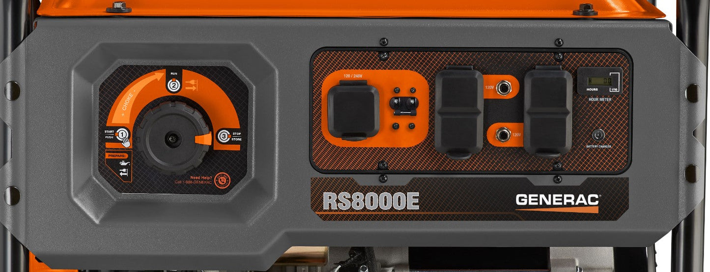 Generac RS8000E 8000W/10000W Portable Generator Electric Start with 25 Foot Cord Gas