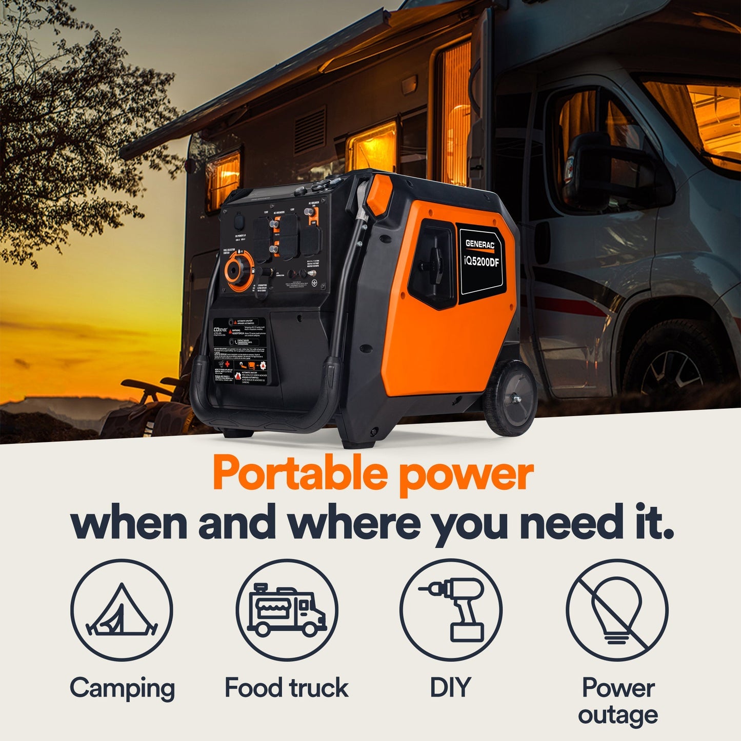 Generac iQ5200 DF 8947 3900W/5200W Generator Dual Fuel Gas Propane Low THD Inverter COSense Electric Start