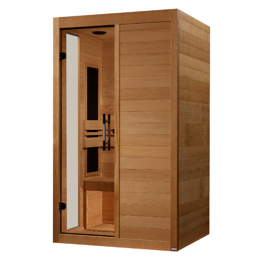 Side view of Dynamic Veneto Elite 1 Person Low EMF Far Infrared Sauna on white background