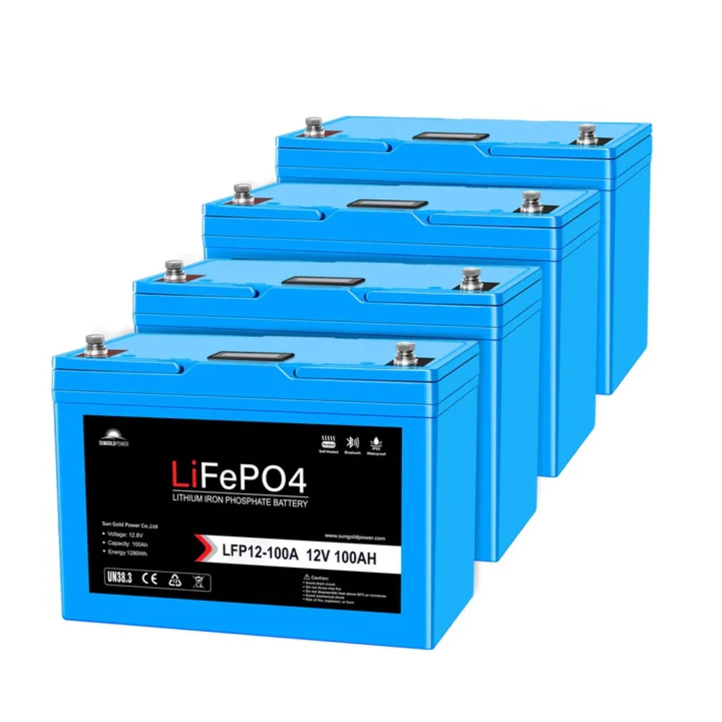 Four SunGold Power 12V 100AH LiFePO4 Deep Cycle Lithium Battery