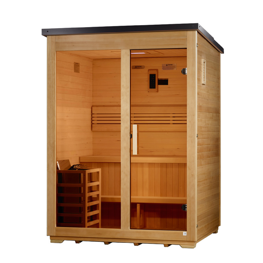 Golden Designs Arlberg 3-Person Traditional Flat Roof Outdoor Sauna - Side view