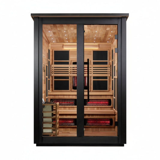 Golden Designs Kaskinen 6-Person Black Barn Hybrid Outdoor Sauna - Front