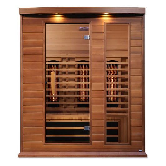 Maxxus_3_Person_Cedar_Full_Spectrum_Near_Zero_Infrared_Sauna_MX-M306-01-FS CED Front View on white background