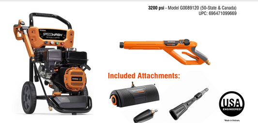 Generac 8912 SpeedWash 3200 PSI 2.7 GPM Pressure Washer Residential Gas Recoil Start w/ Power Broom