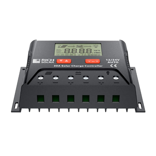 Rich Solar BRAVO LEGEND 30 Amp PWM Solar Charge Controller Front And Bottom View