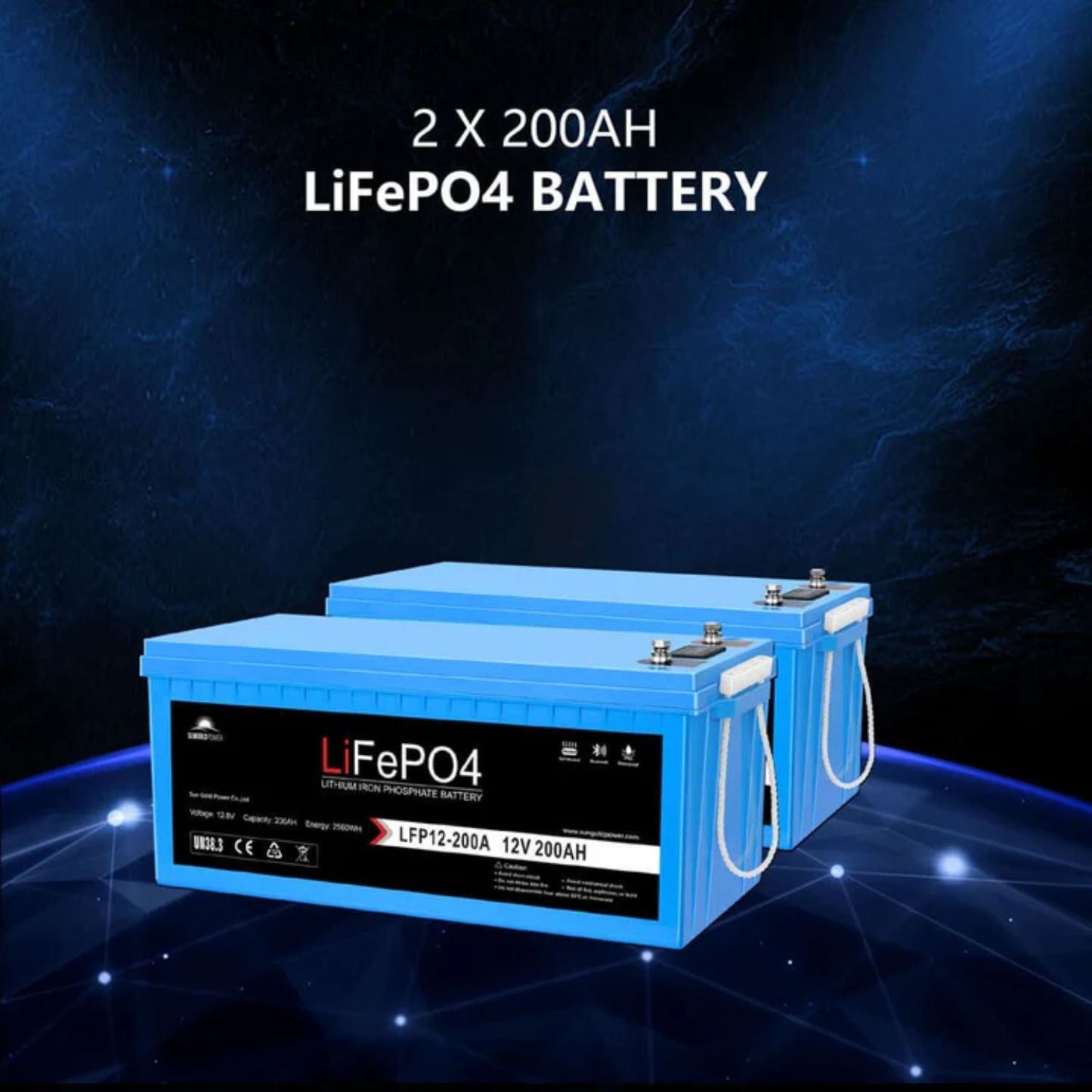 Two blue LiFePO4 batteries