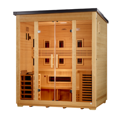 Golden Designs Gargellen 5 Person Hybrid Outdoor Flat Roof Sauna - side view