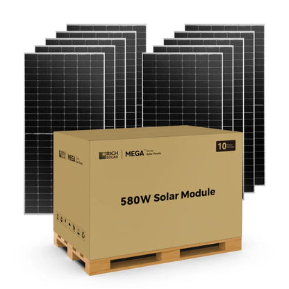 10 Pieces Rich Solar MEGA 580 Watt Bifacial Solar Panel 