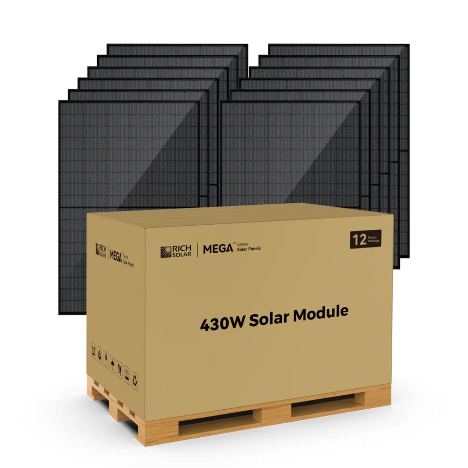 12 pieces Rich Solar MEGA 430 Watt Bifacial Solar Panel 