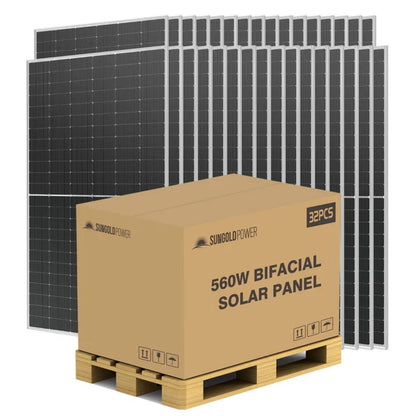 SunGold Power 560 Watt Bifacial PERC Solar Panels | 32 Panels