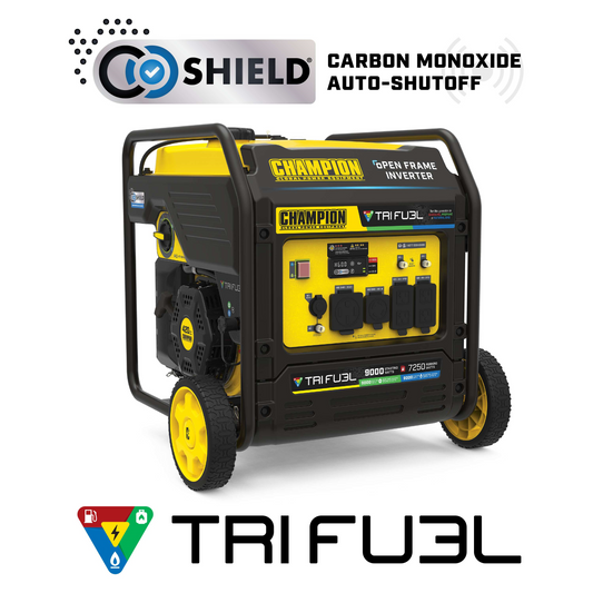 Champion 201176 7250W/9000W Generator Tri-Fuel Gas Propane Natural Gas 50A Inverter Open Frame CO Shield Electric Start New