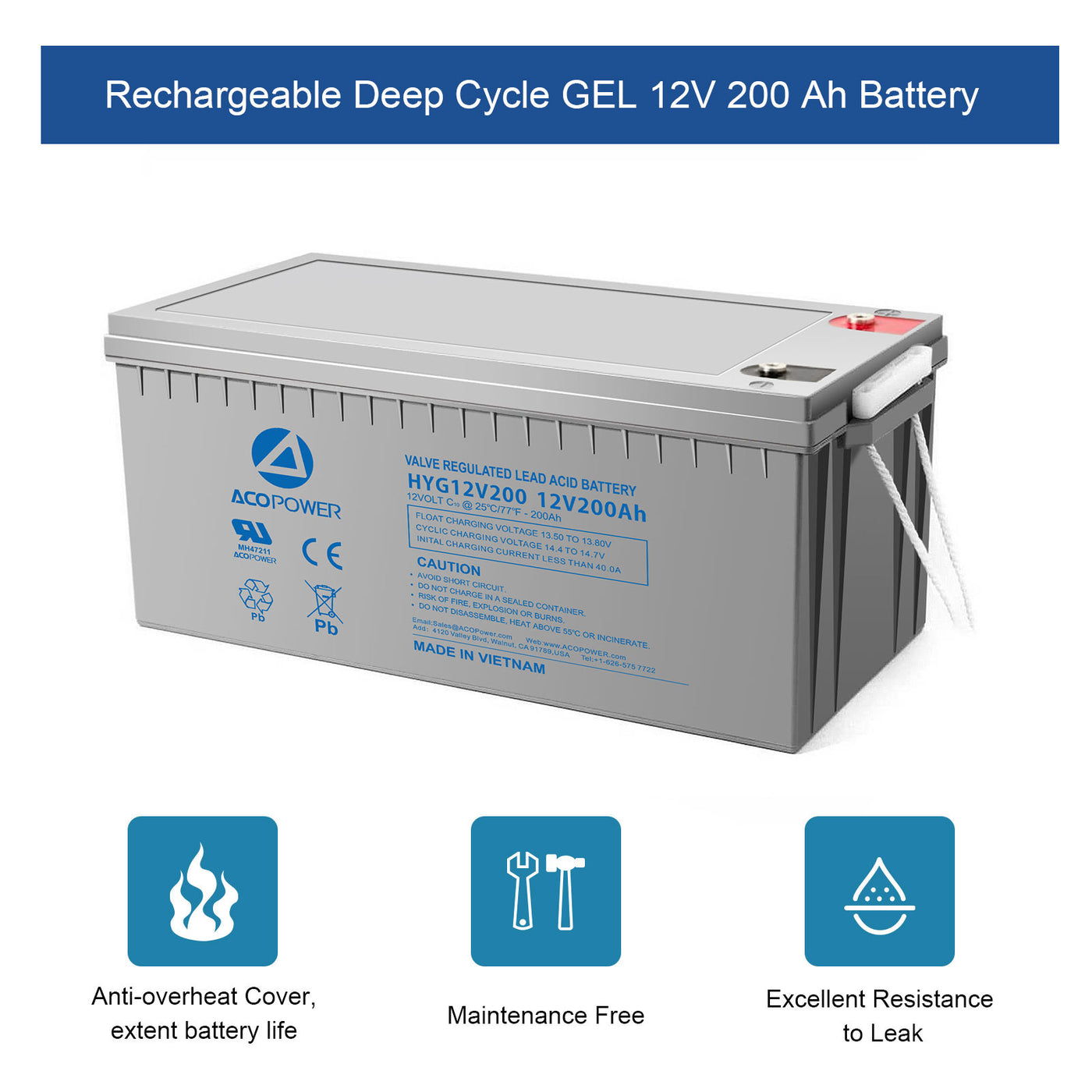 Acopower 100W mono
400Ah/3kW
(2x200Ah) Li400Ah M400w