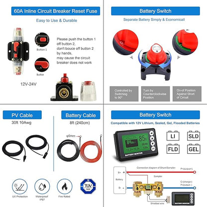 Acopower 200W Mono 200Ah(2x100Ah) Li200Ah M200w