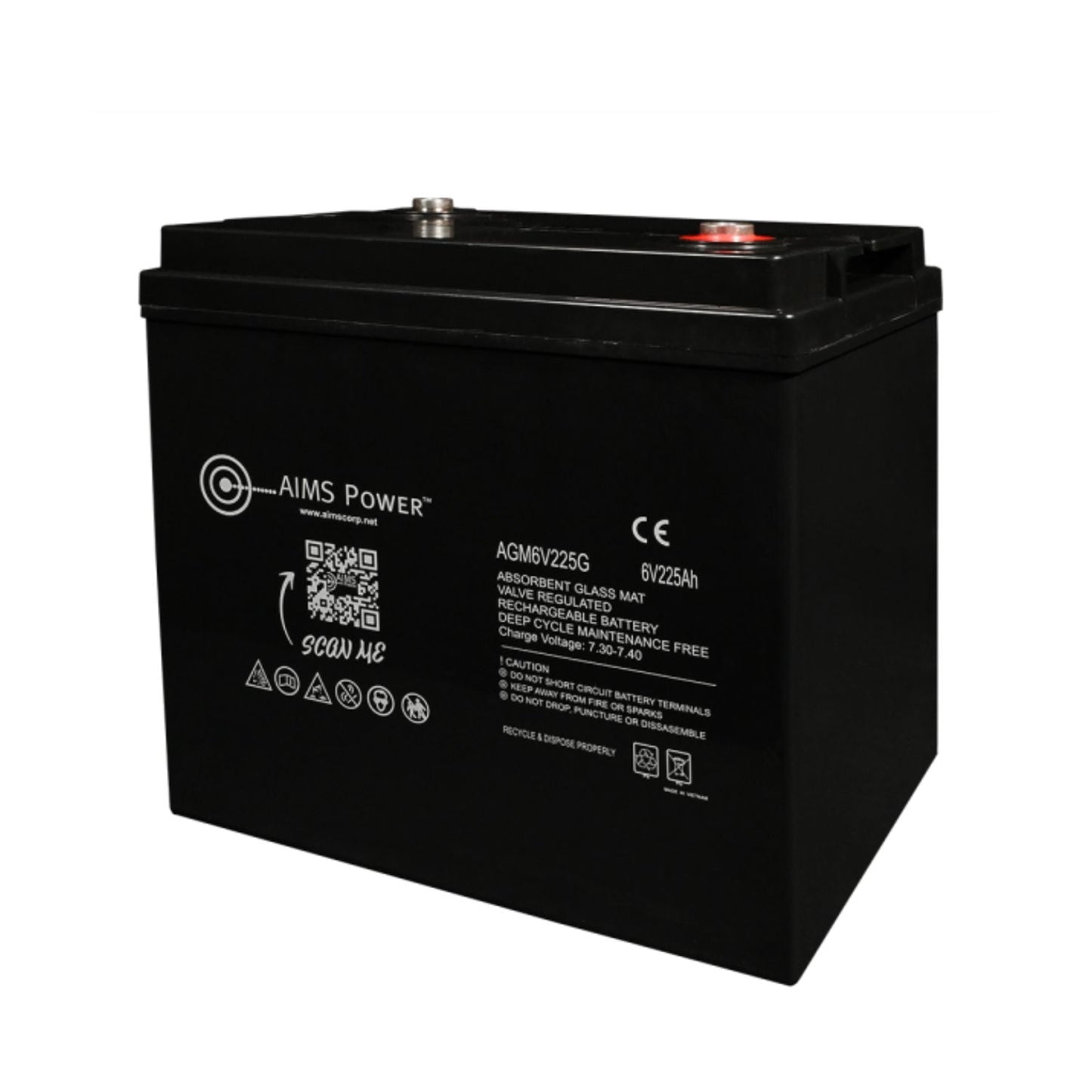 AIMS Power 6V 225Ah AGM Deep-Cycle Heavy Duty GC2 Battery left view