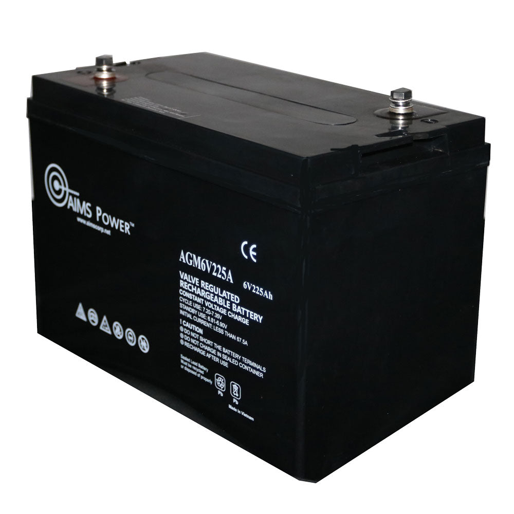 AIMS Power 6 Volt 225A AGM Deep-Cycle Heavy Duty Battery Showing Both Terminals