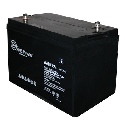 AIMS Power 6 Volt 225A AGM Deep-Cycle Heavy Duty Battery Showing Both Terminals