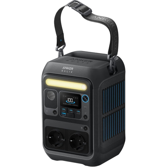 Anker SOLIX C300X Portable Power Station Front And Right View With Shoulder Strap