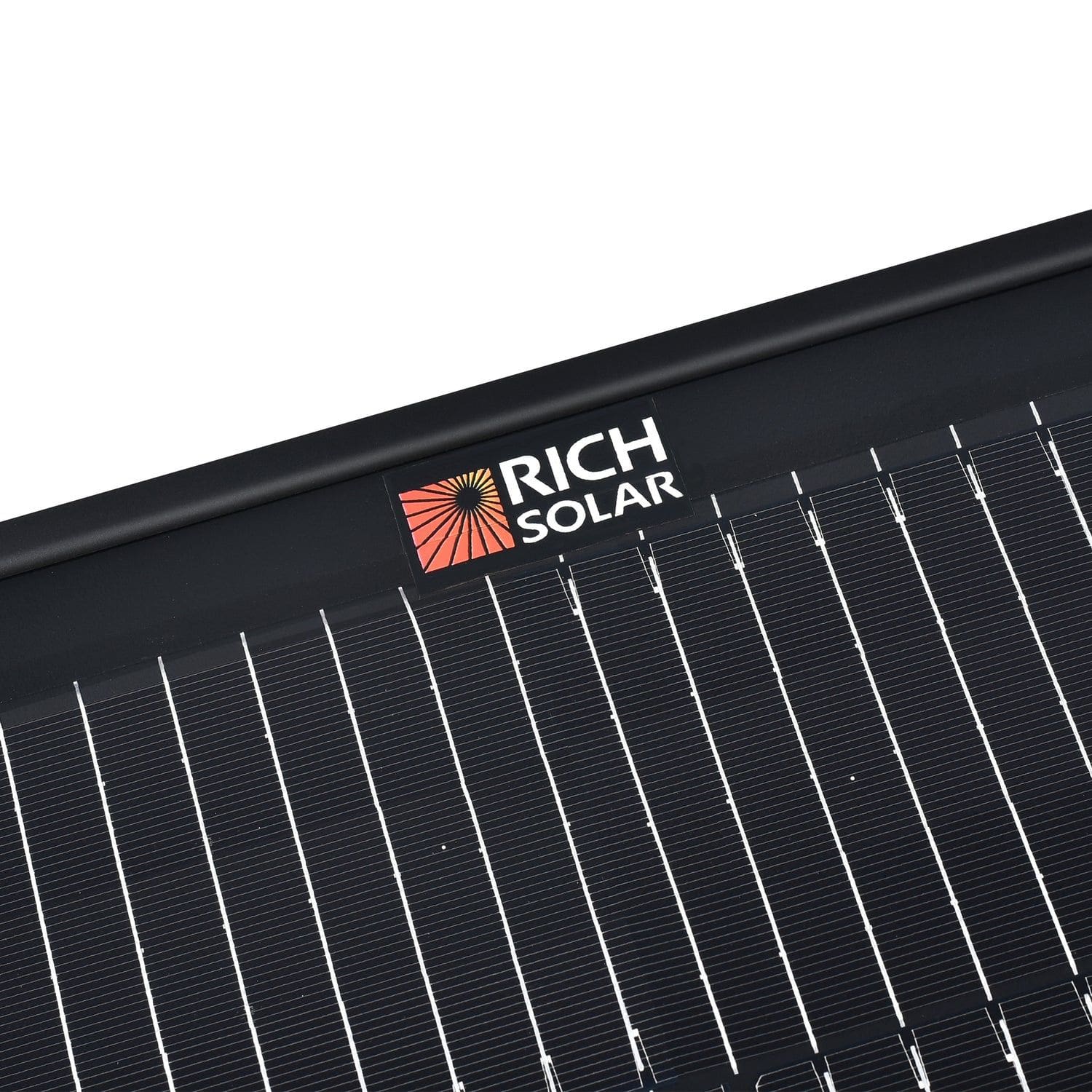 Close-up of Rich Solar Mega 200W Portable Solar Panel with 'Rich Solar Panel Briefcase' branding.