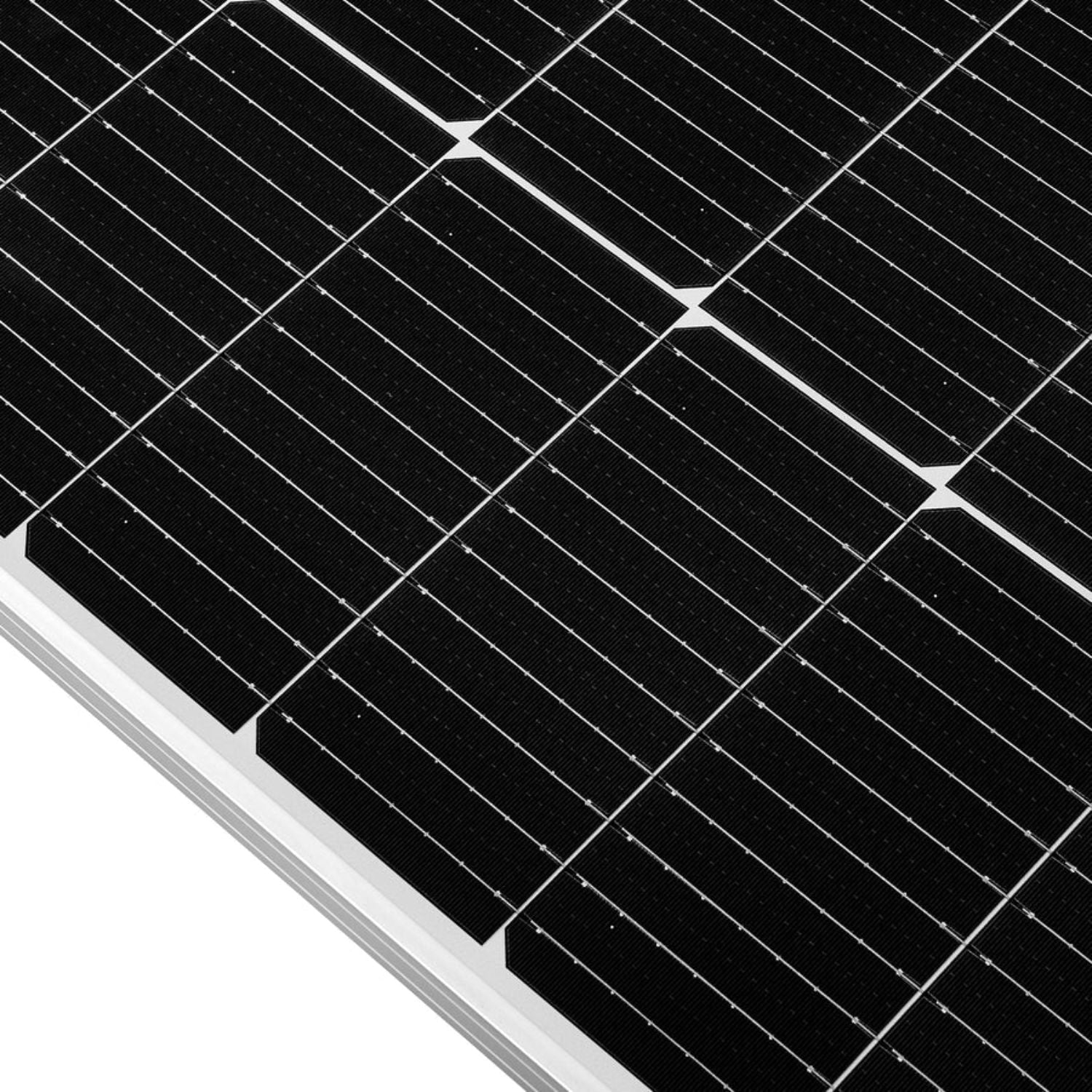 Close-up of a Rich Solar MEGA 100 Slim SLX Monocrystalline Solar Panel with grid pattern