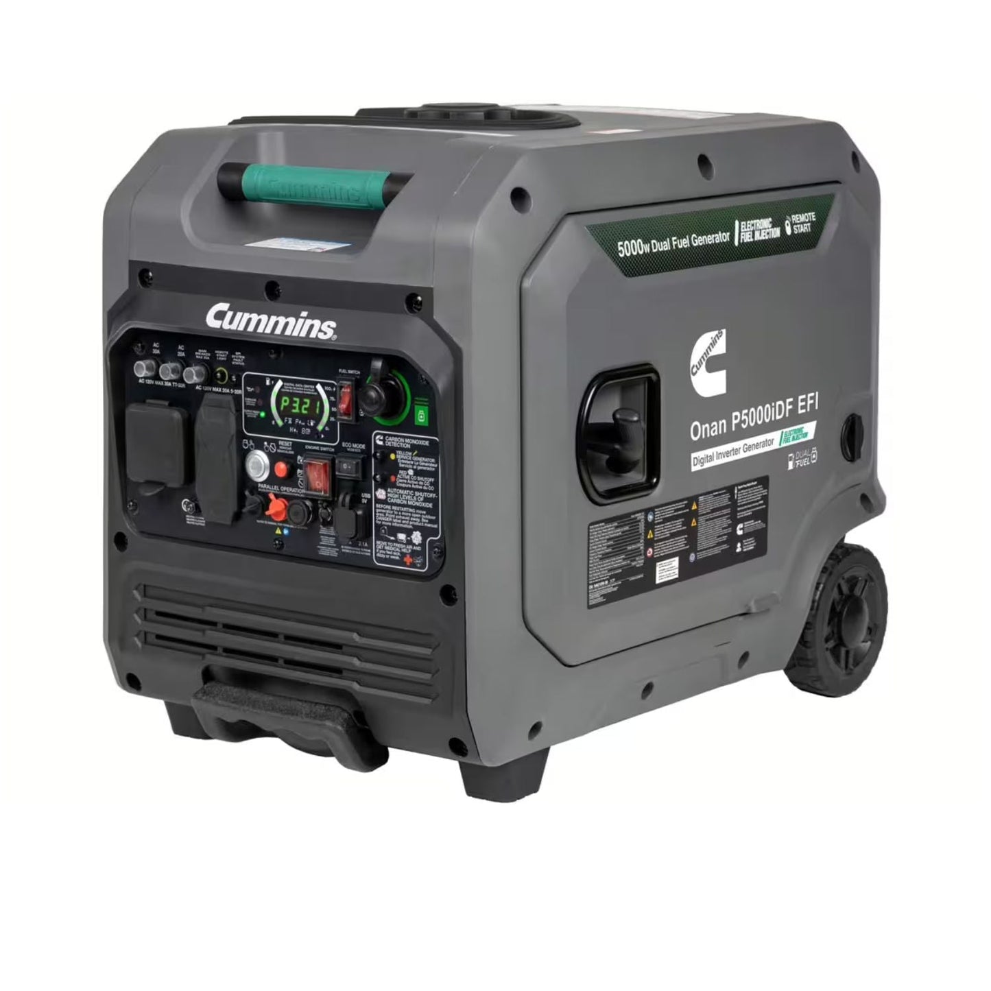 Cummins Onan P5000iDF EFI Dual Fuel Generator Right And Front View