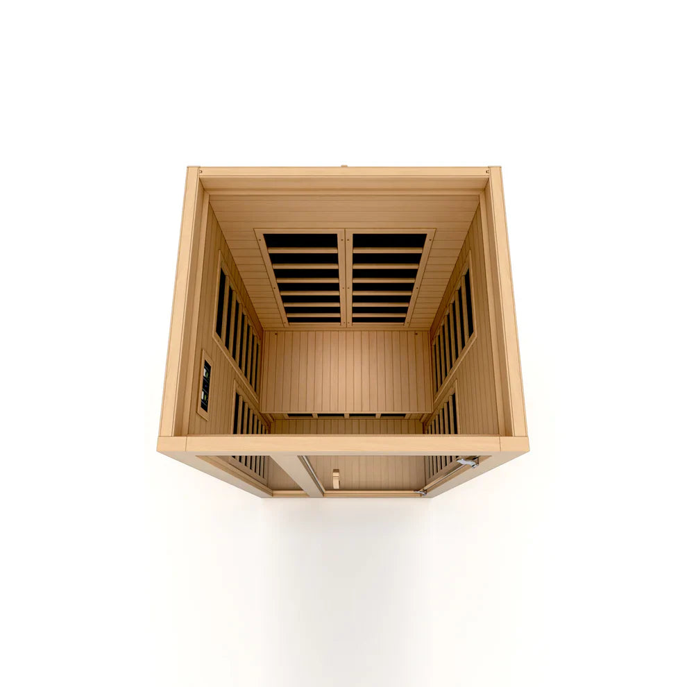 Wooden sauna interior on a white background