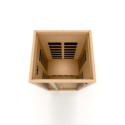 Wooden sauna interior on a white background