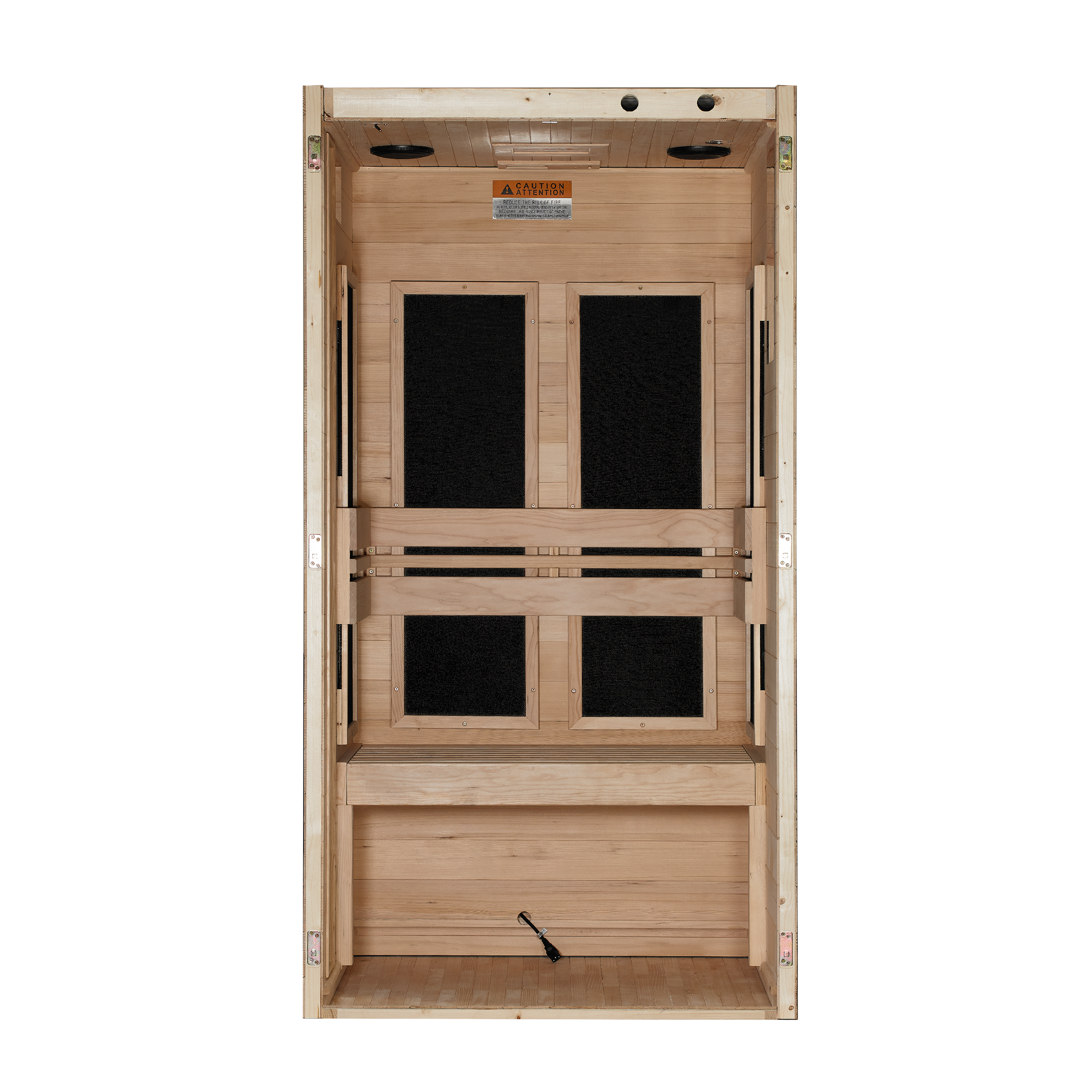 Back of Dynamic Veneto Elite 1 Person Low EMF Far Infrared Sauna on checkered background