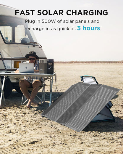 EcoFlow DELTA 2 Portable Power Station charging with a solar panel