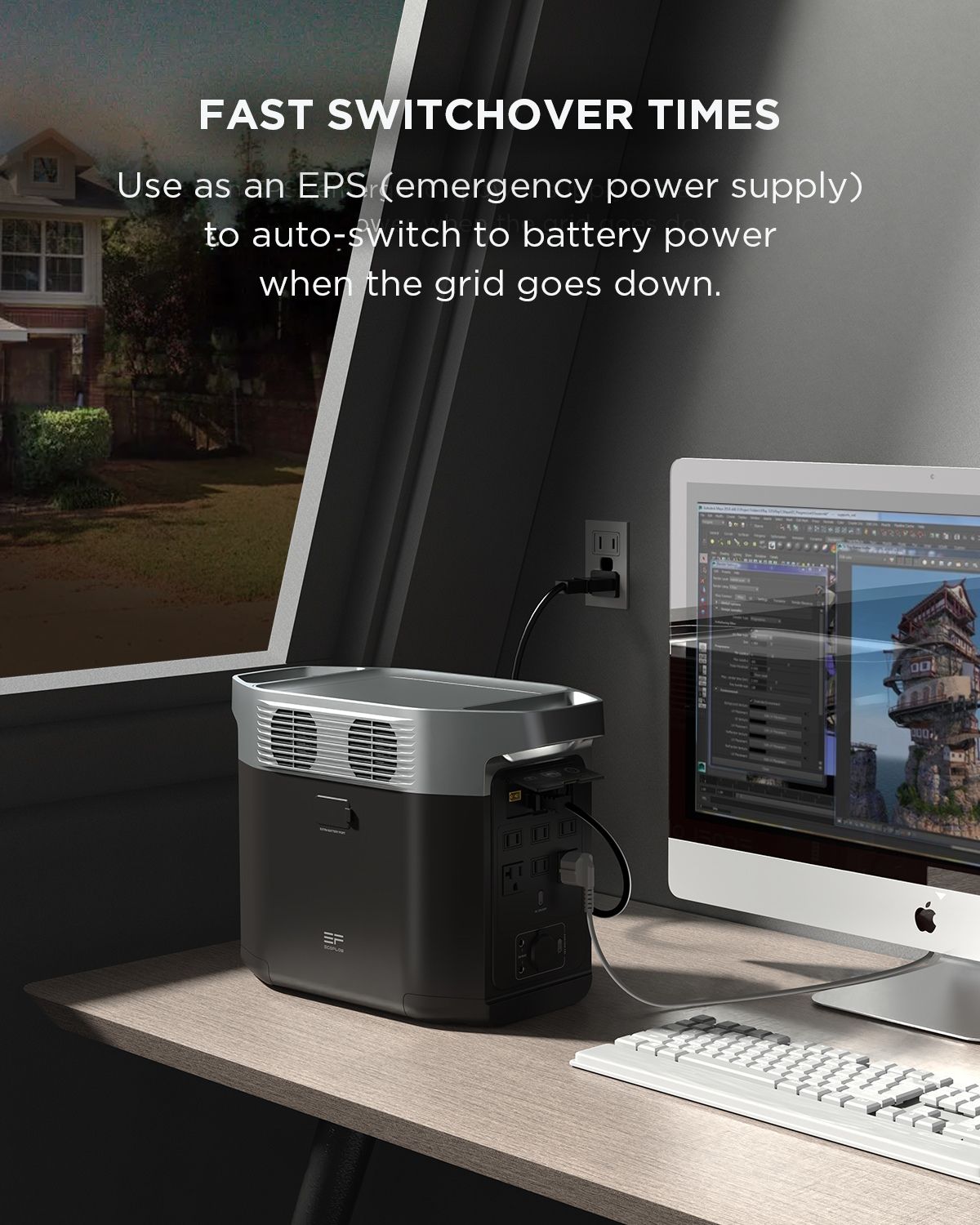 EcoFlow DELTA 2 Portable Power Station powering an iMac