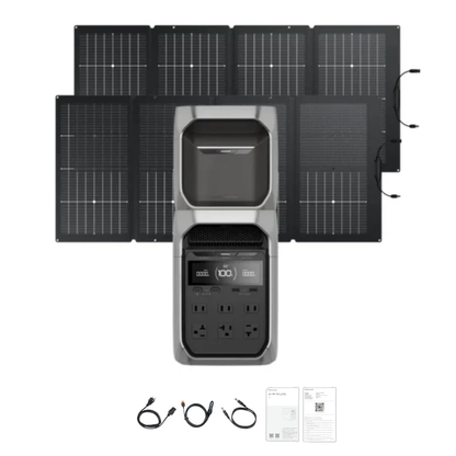 EcoFlow DELTA 3 Plus Portable Power Station +  2x 220W Bifacial Portable Solar Panels + Delta 3 Expansion Battery Inclusions