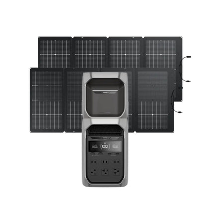 EcoFlow DELTA 3 Plus with DELTA 3 Series Smart Extra Battery and te two 220W Bifacial Portable Solar Panel