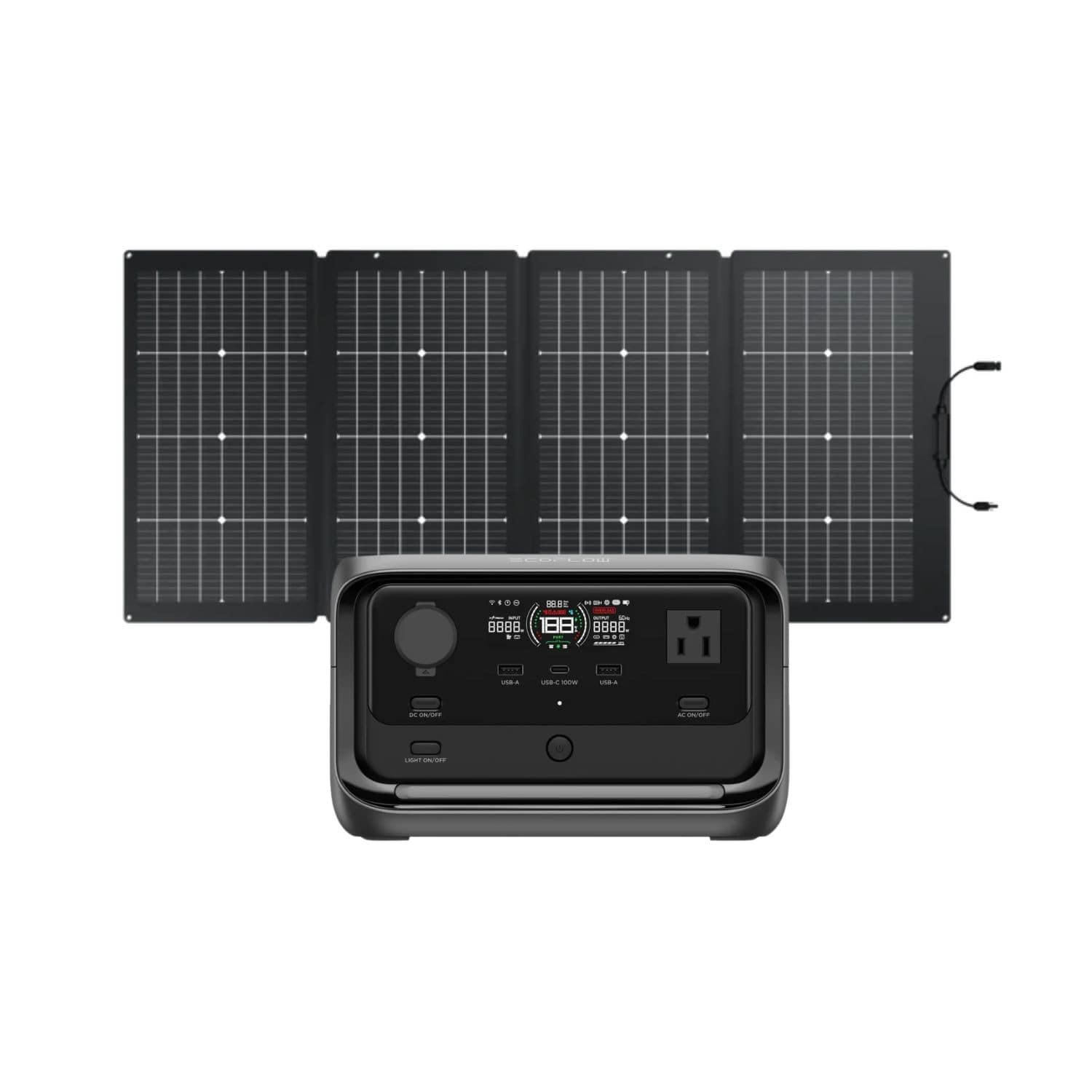 EcoFlow RIVER 3 Max Portable Power Station Front with 220W Bifacial Solar Panel