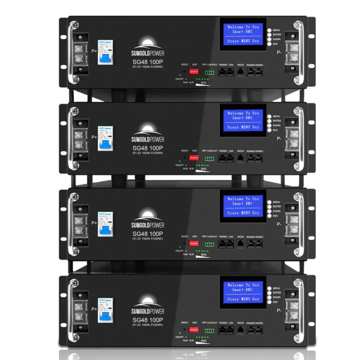 Four SunGold Power 51.2V 100AH Server Rack Lifepo4 Lithium Battery