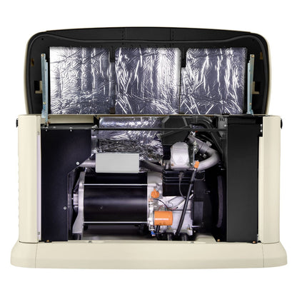 Front view of Generac 10kW Standby Generator with open lid