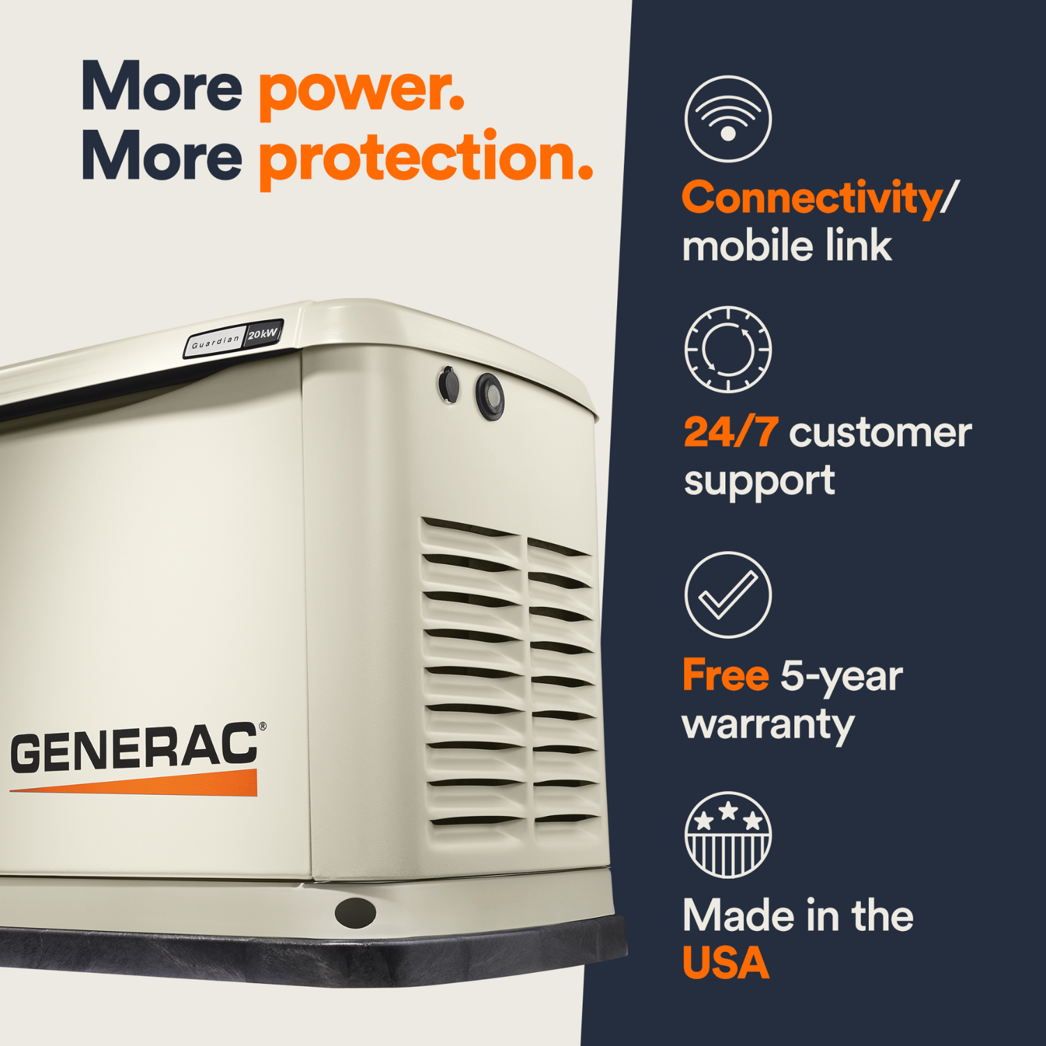 Generac 20kW Standby Generator with built-in Wi-Fi connectivity
