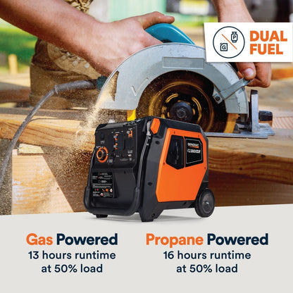 Generac iQ3800 Dual Fuel Inverter Generator running on gas and propane