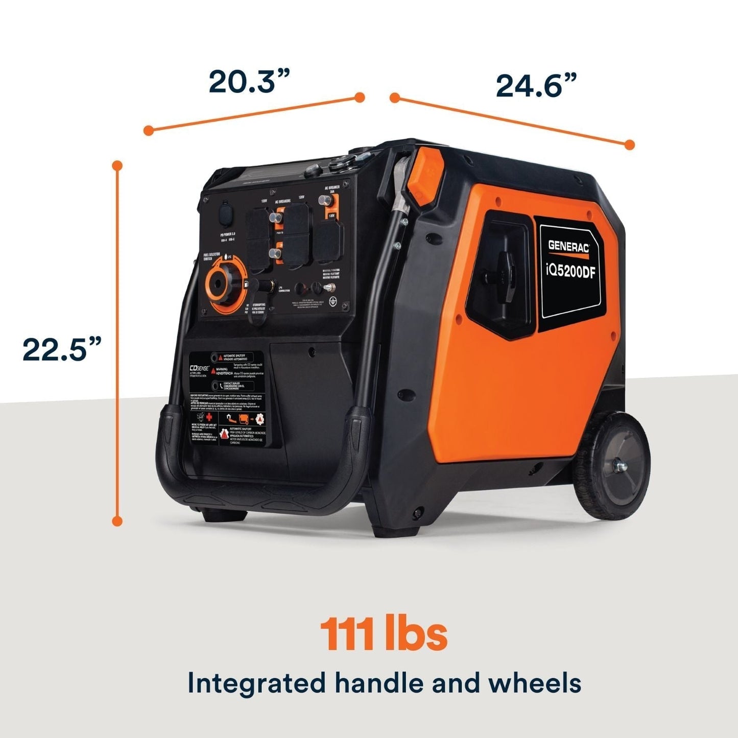Generac iQ5200 Dual Fuel Inverter Generator dimensions