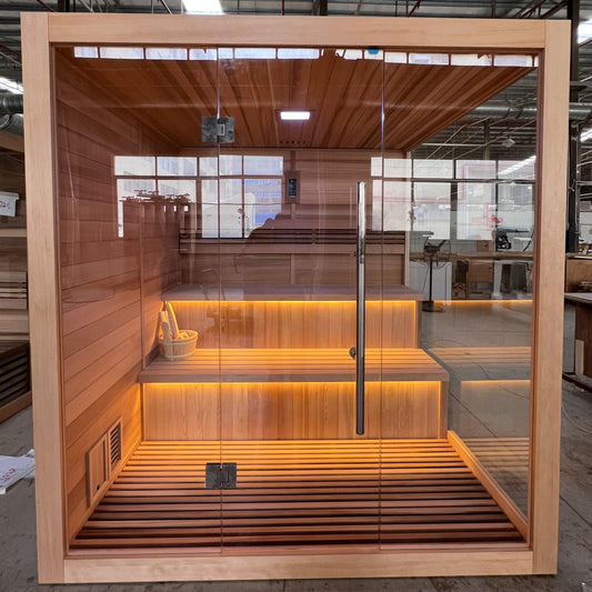 Golden Designs Kuusamo 6 Person Traditional Indoor Sauna in factory - front view