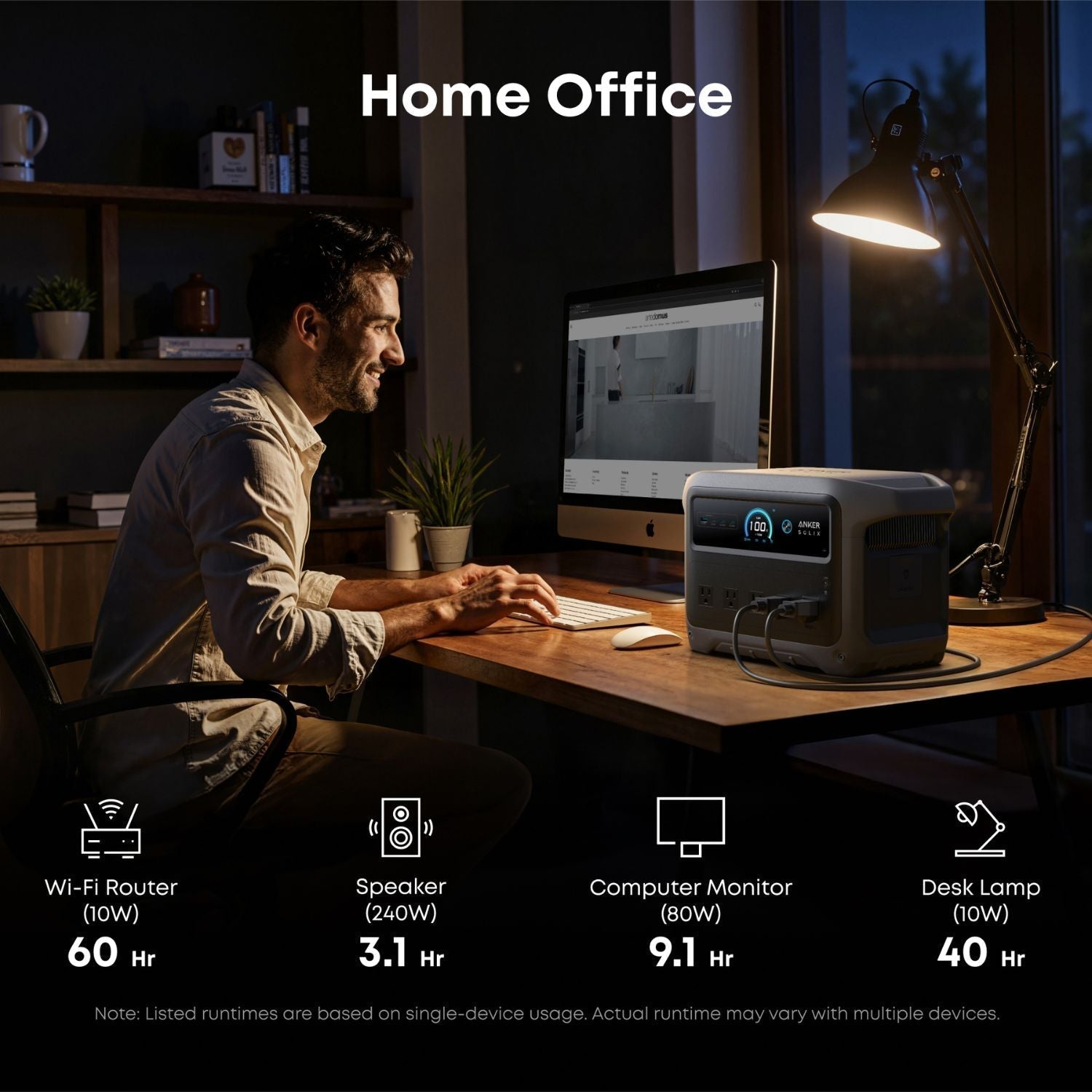 Man working at a desk with a computer and Anker SOLIX C1000 Gen 2 Portable Power Station