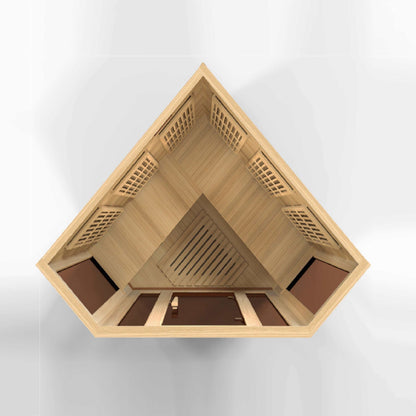 Maxxus 3 Person Corner Low EMF FAR Infrared Sauna MX-K356-01 Interior Top View on white background