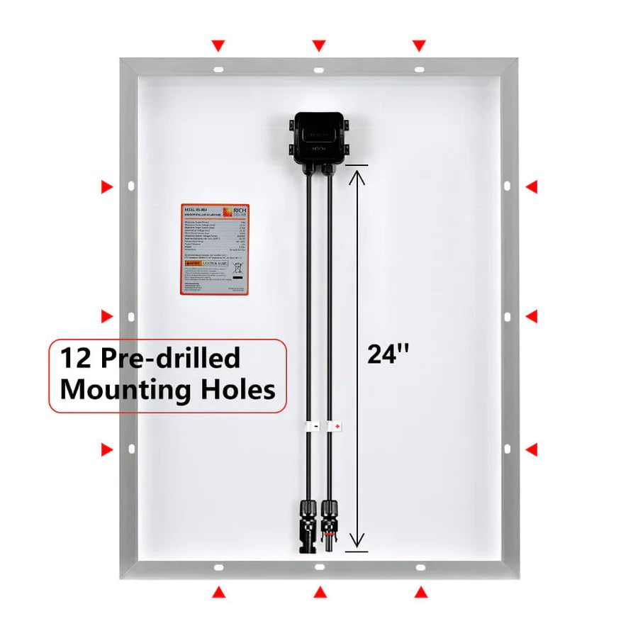 RICH SOLAR MEGA 50 Watt Solar Panel Pre-drilled mount holes