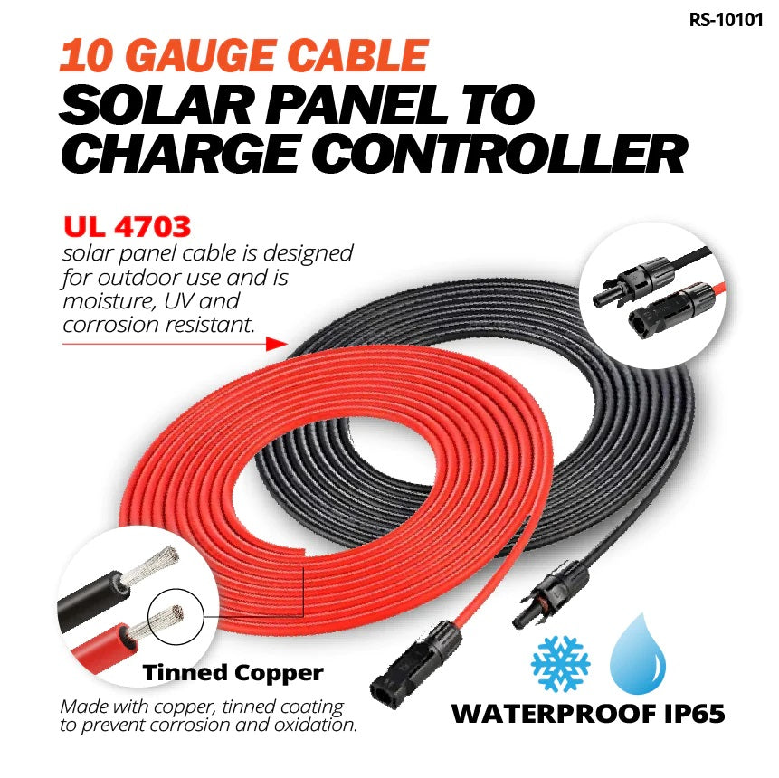 Rich Solar 10 Gauge_10AWG_Red And Black Cable Wire Connect Solar Panel to Charge Controller Specification