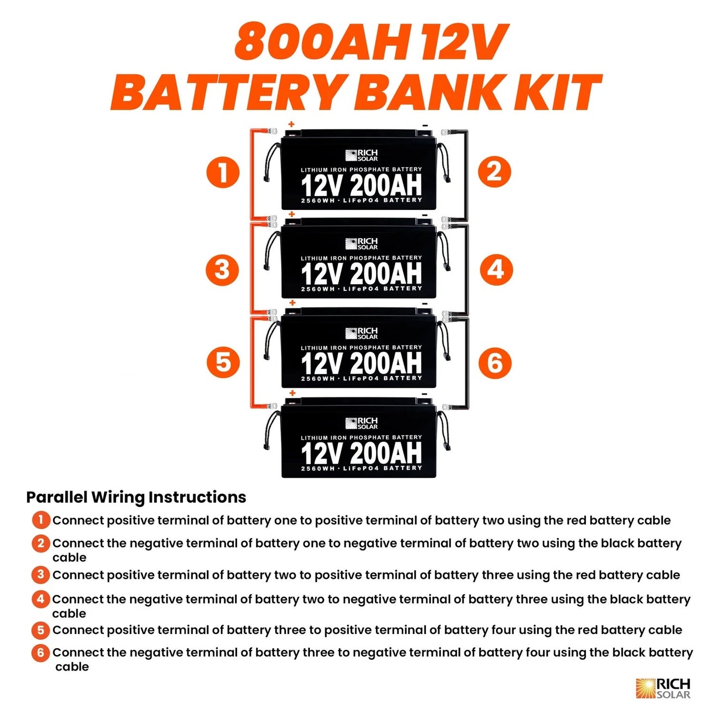 Rich Solar 12V 800AH 10.2kWh Lithium Battery Bank Wiring Instructions