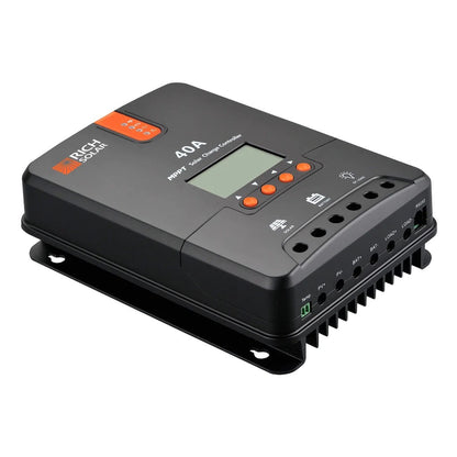 Rich Solar 40 Amp MPPT Solar Charge Controller Front With Left View