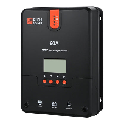 Rich Solar 60 Amp MPPT Solar Charge Controller Front Right View
