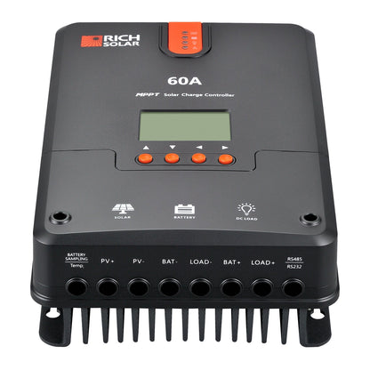 Rich Solar 60 Amp MPPT Solar Charge Controller Front With Input View