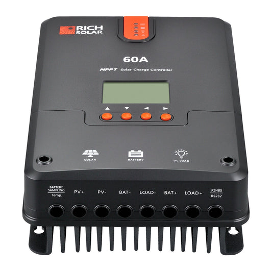 Rich Solar 60 Amp MPPT Solar Charge Controller Front With Input View