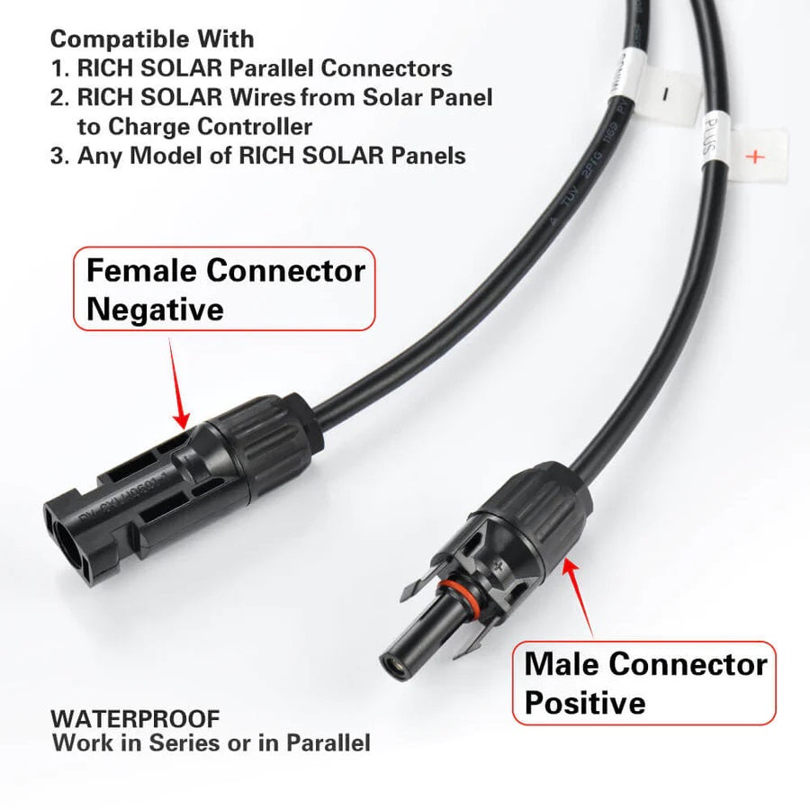 Rich Solar MEGA 100 Watt ONYX Monocrystalline Solar Panel Connectors