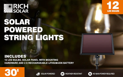 Rich Solar Powered String Lights 12 Led Bulbs Specification